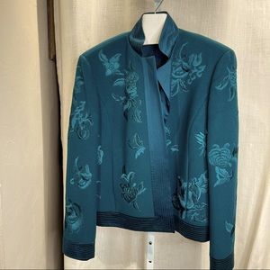 Rare | Linda Allard Ellen Tracy |  Jacket | Wool/ Silk | Embroidered | Teal | 16
